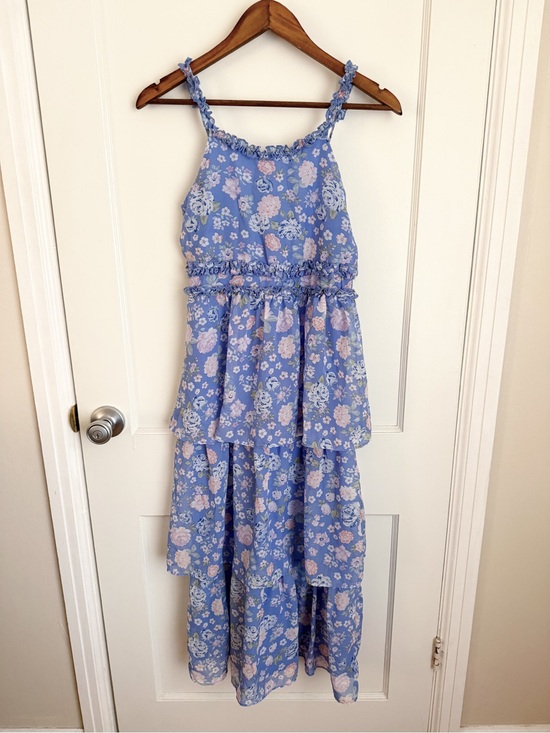 Beautees Other - Beautees Lavender Blue Floral Tiered Dress with Pink Accents